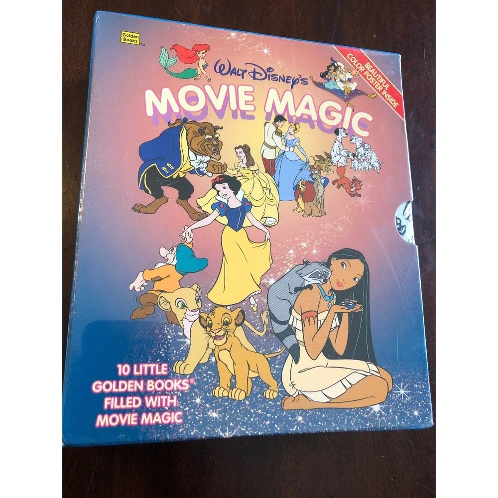 Vintage 90s Walt Disney Little Golden Books Boxed Set 10 Movie Magic Poster‎
